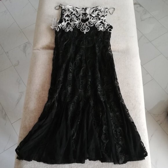 R & M Richards Black and Shite Soutache Midi Dress New with Tags Size 10 - Picture 4 of 10